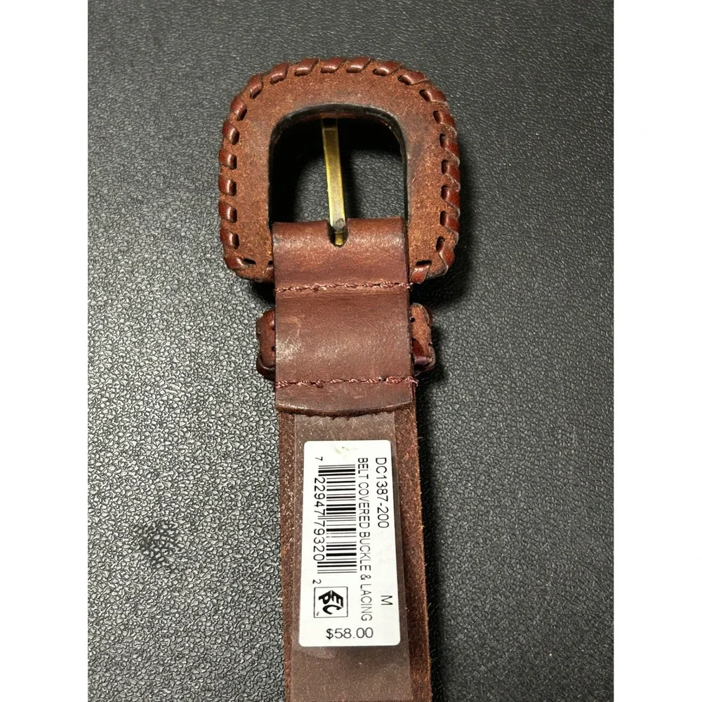 New Frye Brown Leather Belt Medium Covered Buckle Lacing DC1387-200 - AC